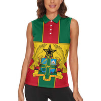 Ghana Flag Women Sleeveless Polo Shirt with Coat of Arms Design