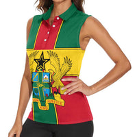 Ghana Flag Women Sleeveless Polo Shirt with Coat of Arms Design