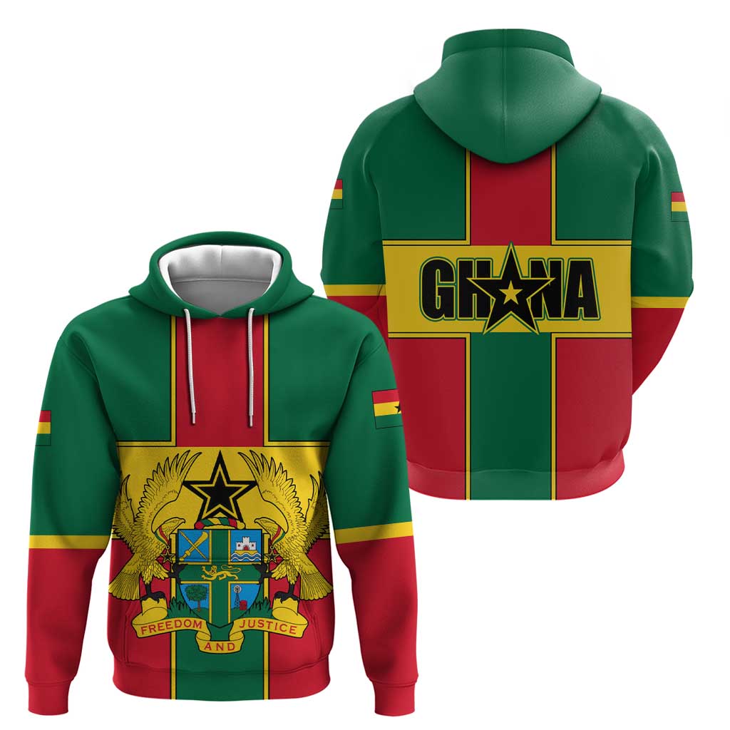 Ghana Flag Zip Hoodie with Coat of Arms Design