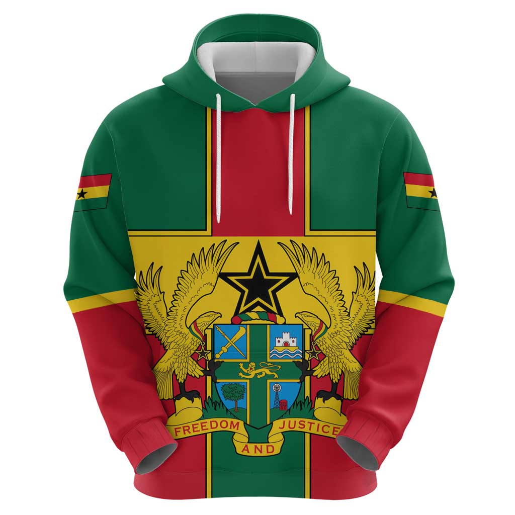 Ghana Flag Zip Hoodie with Coat of Arms Design