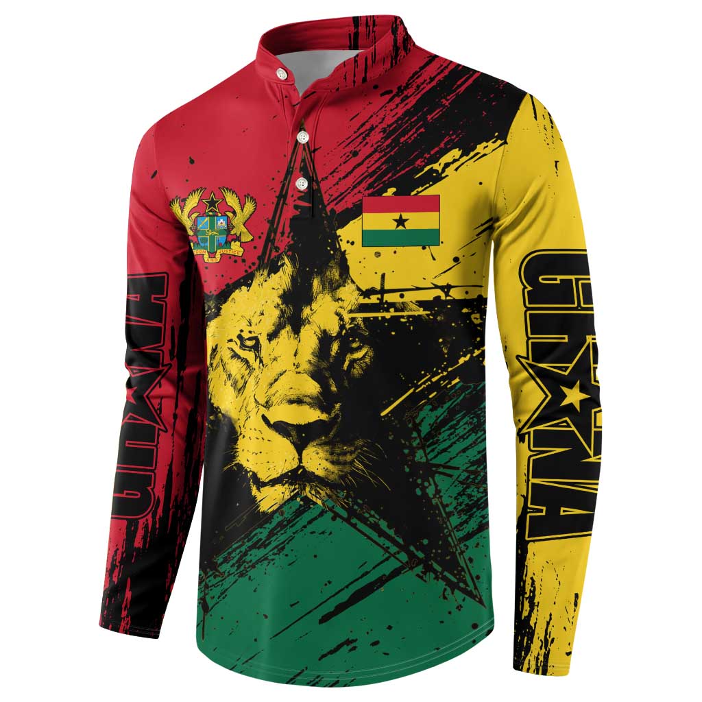 Ghana Flag Button Sweatshirt with Coat of Arms Design TS04