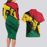 Ghana Flag Couples Matching Long Sleeve Bodycon Dress and Hawaiian Shirt with Coat of Arms Design TS04