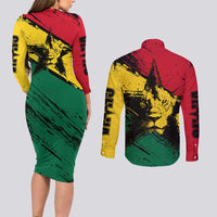 Ghana Flag Couples Matching Long Sleeve Bodycon Dress and Long Sleeve Button Shirt with Coat of Arms Design TS04