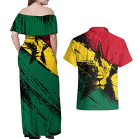 Ghana Flag Couples Matching Off Shoulder Maxi Dress and Hawaiian Shirt with Coat of Arms Design TS04
