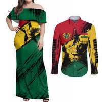 Ghana Flag Couples Matching Off Shoulder Maxi Dress and Long Sleeve Button Shirt with Coat of Arms Design TS04