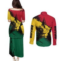 Ghana Flag Couples Matching Puletasi and Long Sleeve Button Shirt with Coat of Arms Design TS04