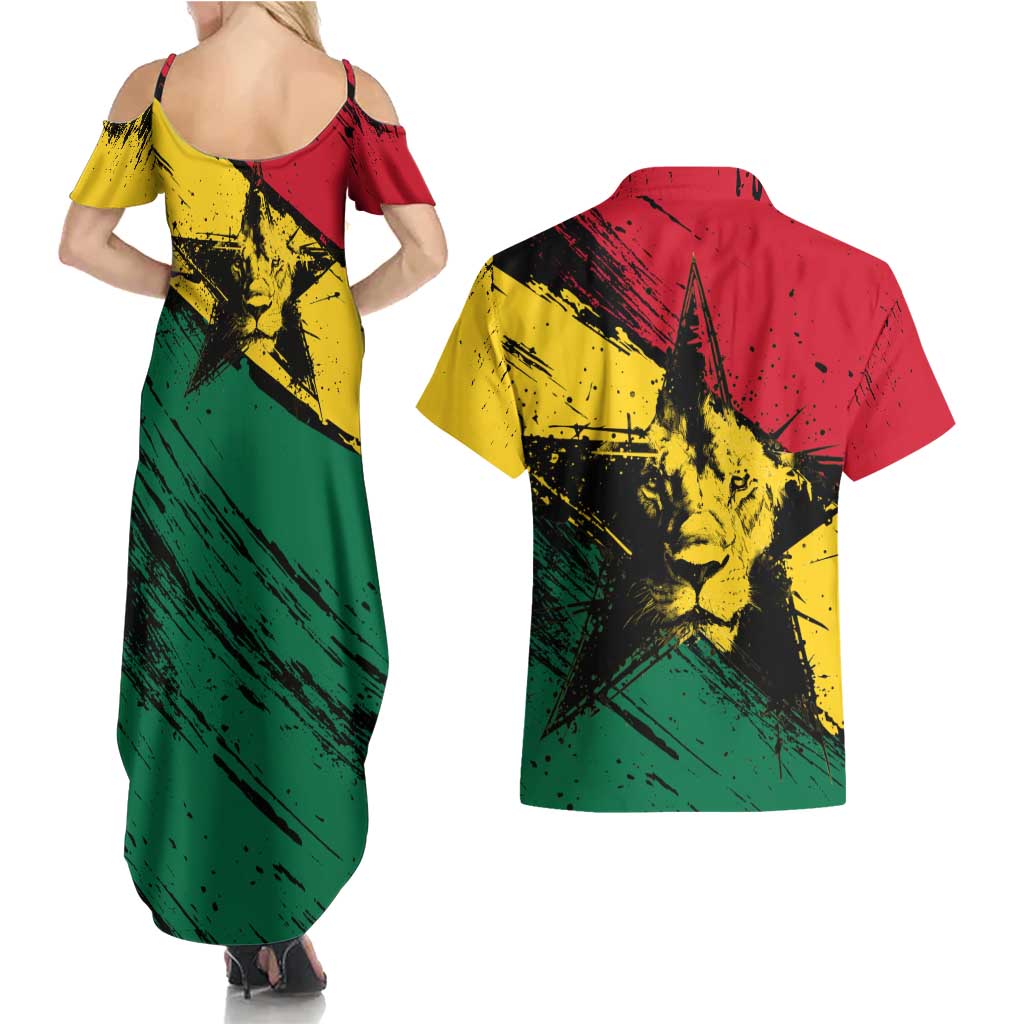 Ghana Flag Couples Matching Summer Maxi Dress and Hawaiian Shirt with Coat of Arms Design TS04