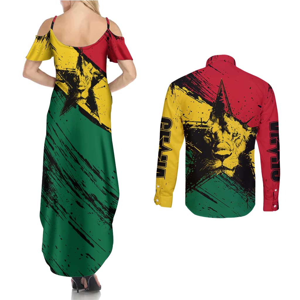 Ghana Flag Couples Matching Summer Maxi Dress and Long Sleeve Button Shirt with Coat of Arms Design TS04