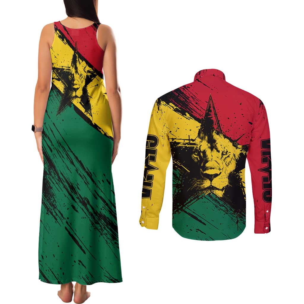 Ghana Flag Couples Matching Tank Maxi Dress and Long Sleeve Button Shirt with Coat of Arms Design TS04