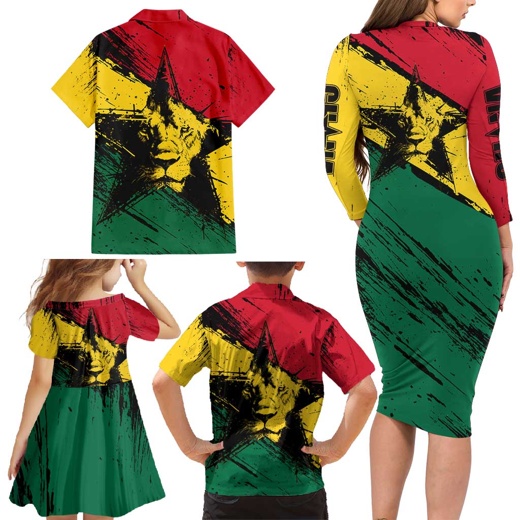 Ghana Flag Family Matching Long Sleeve Bodycon Dress and Hawaiian Shirt with Coat of Arms Design TS04