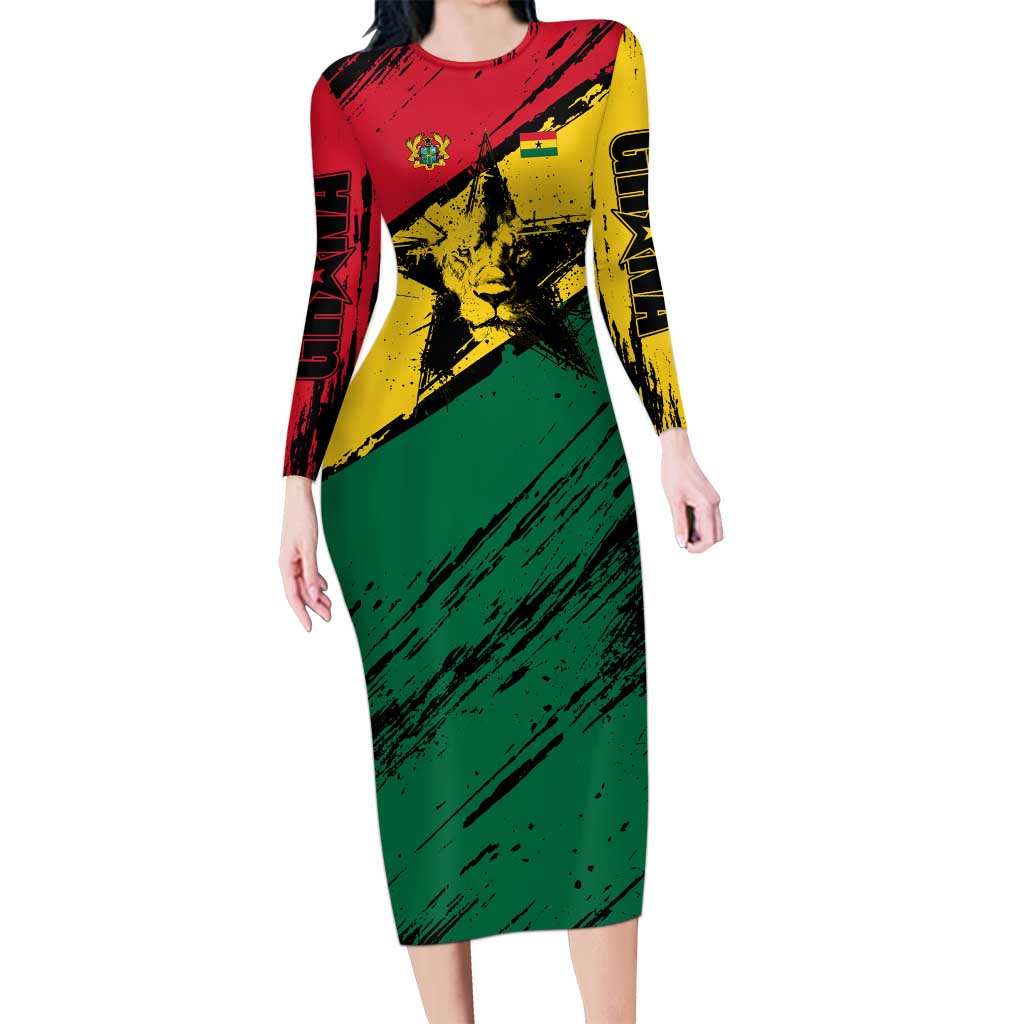 Ghana Flag Family Matching Long Sleeve Bodycon Dress and Hawaiian Shirt with Coat of Arms Design TS04