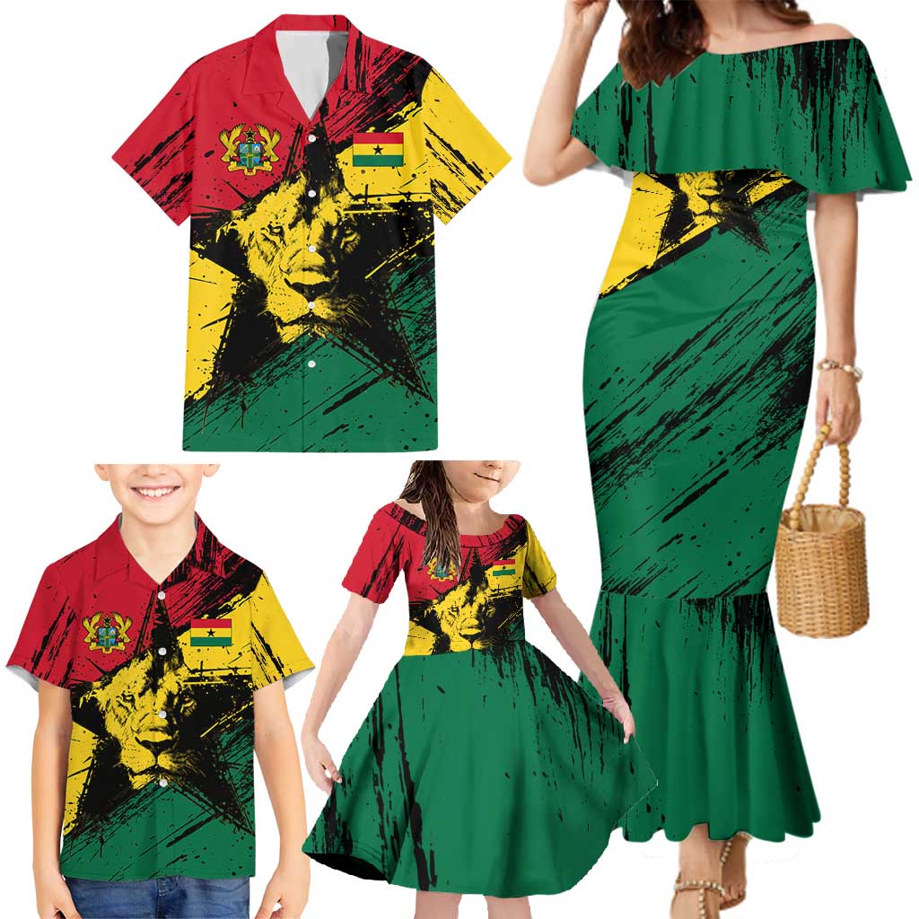Ghana Flag Family Matching Mermaid Dress and Hawaiian Shirt with Coat of Arms Design TS04