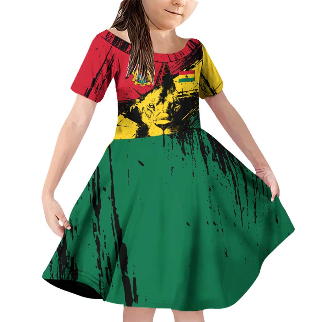 Ghana Flag Family Matching Off Shoulder Short Dress and Hawaiian Shirt with Coat of Arms Design TS04