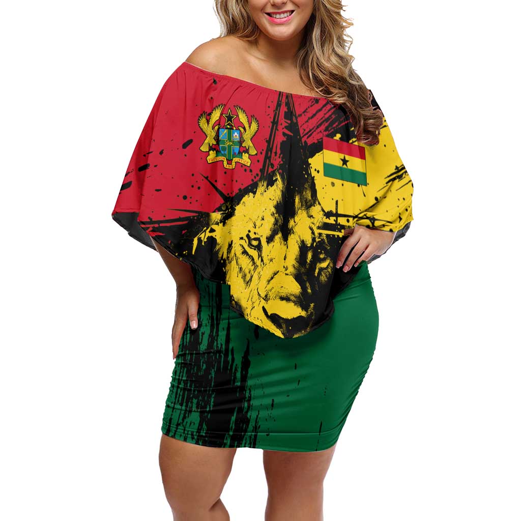 Ghana Flag Family Matching Off Shoulder Short Dress and Hawaiian Shirt with Coat of Arms Design TS04