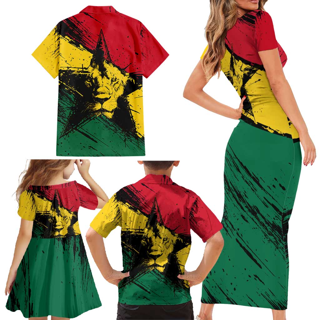 Ghana Flag Family Matching Short Sleeve Bodycon Dress and Hawaiian Shirt with Coat of Arms Design TS04