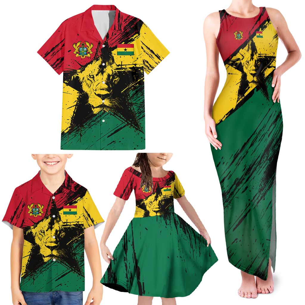 Ghana Flag Family Matching Tank Maxi Dress and Hawaiian Shirt with Coat of Arms Design TS04