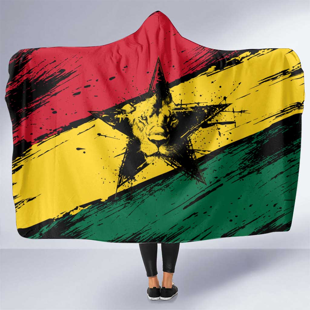 Ghana Flag Hooded Blanket with Coat of Arms Design TS04