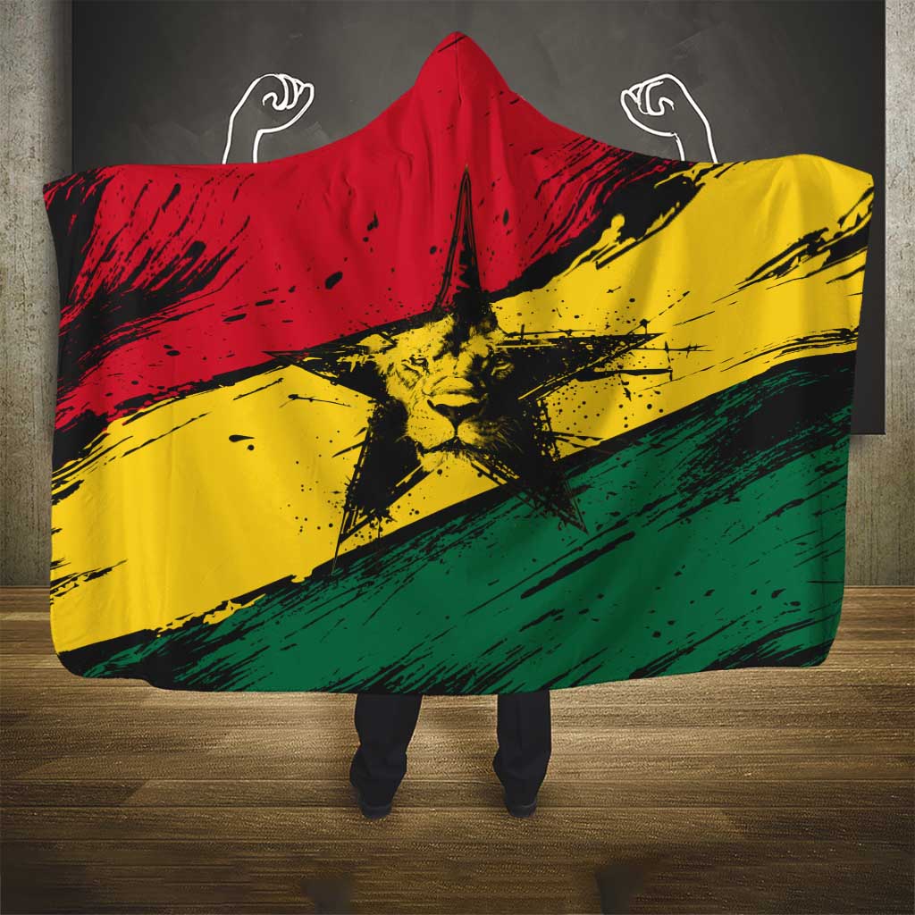 Ghana Flag Hooded Blanket with Coat of Arms Design TS04
