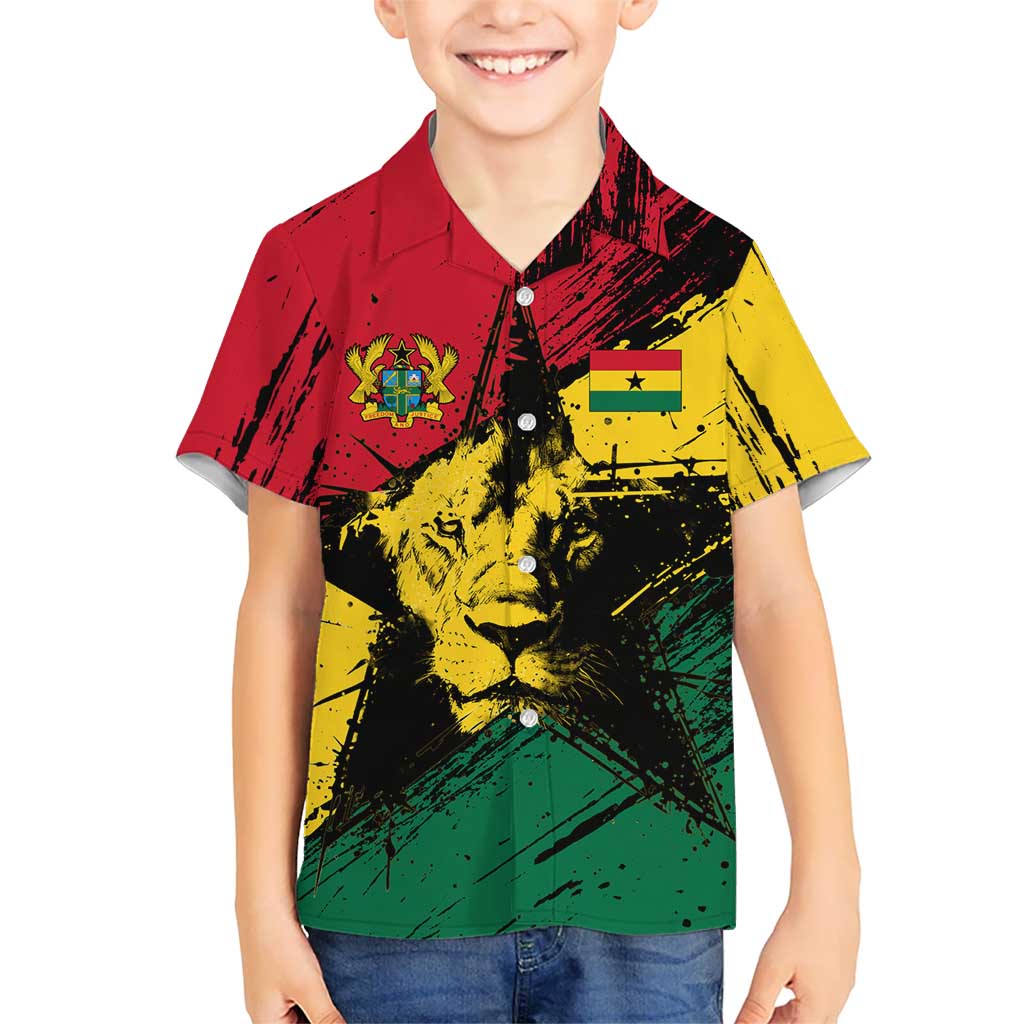 Ghana Flag Kid Hawaiian Shirt with Coat of Arms Design TS04