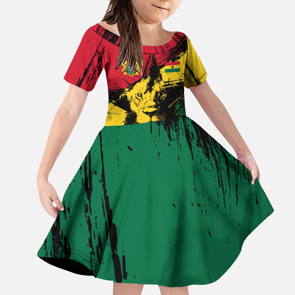 Ghana Flag Kid Short Sleeve Dress with Coat of Arms Design TS04
