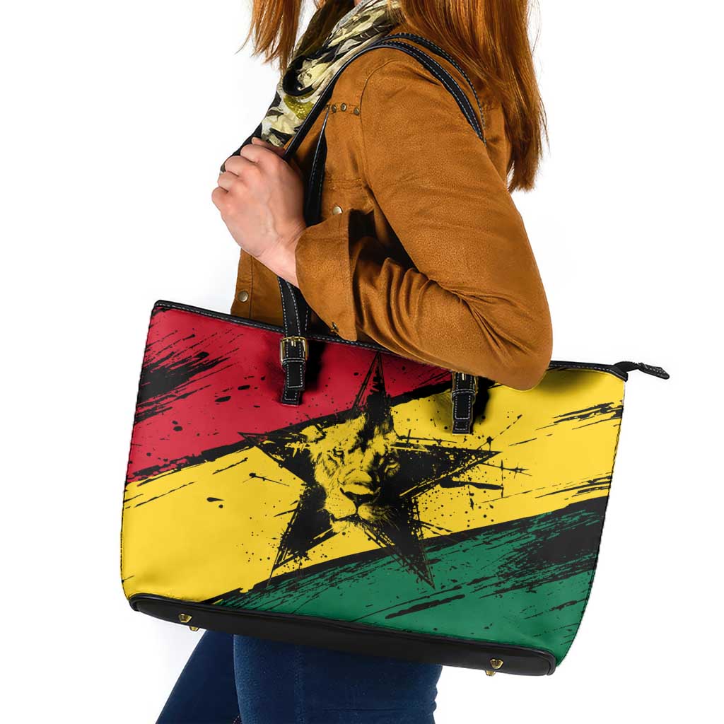 Ghana Flag Leather Tote Bag with Coat of Arms Design TS04
