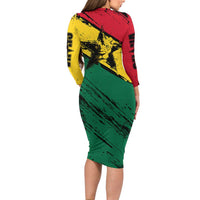 Ghana Flag Long Sleeve Bodycon Dress with Coat of Arms Design TS04