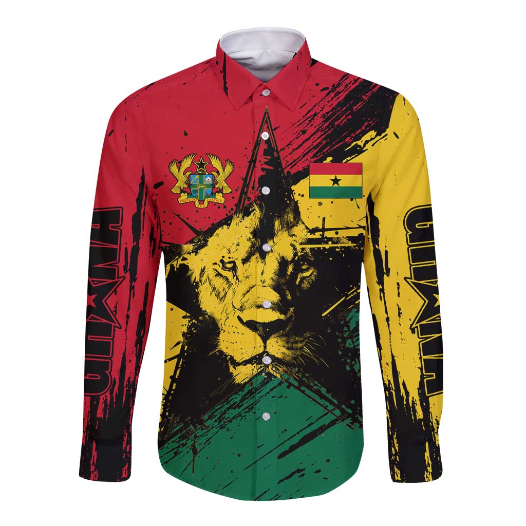 Ghana Flag Long Sleeve Button Shirt with Coat of Arms Design TS04