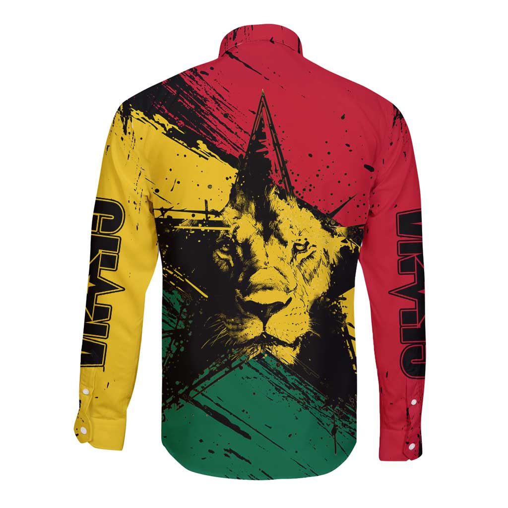Ghana Flag Long Sleeve Button Shirt with Coat of Arms Design TS04