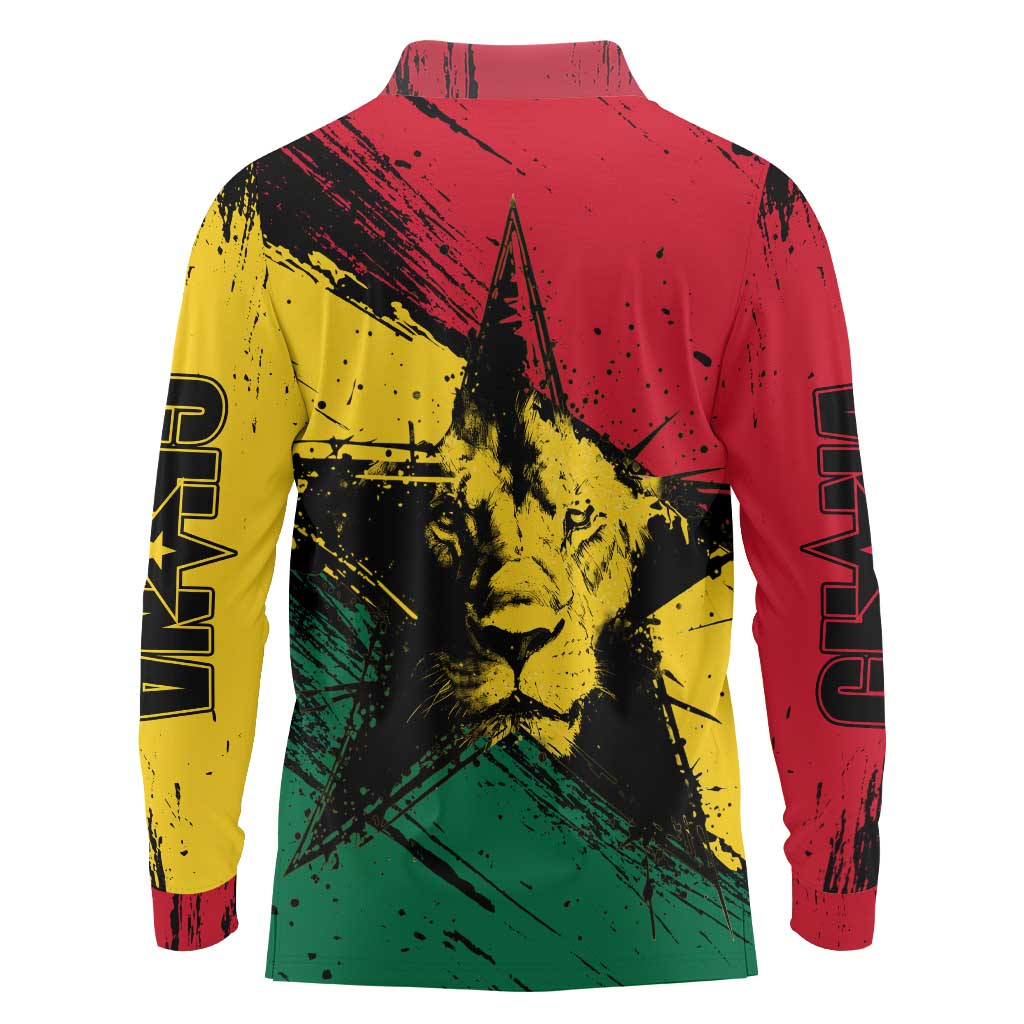 Ghana Flag Long Sleeve Polo Shirt with Coat of Arms Design TS04