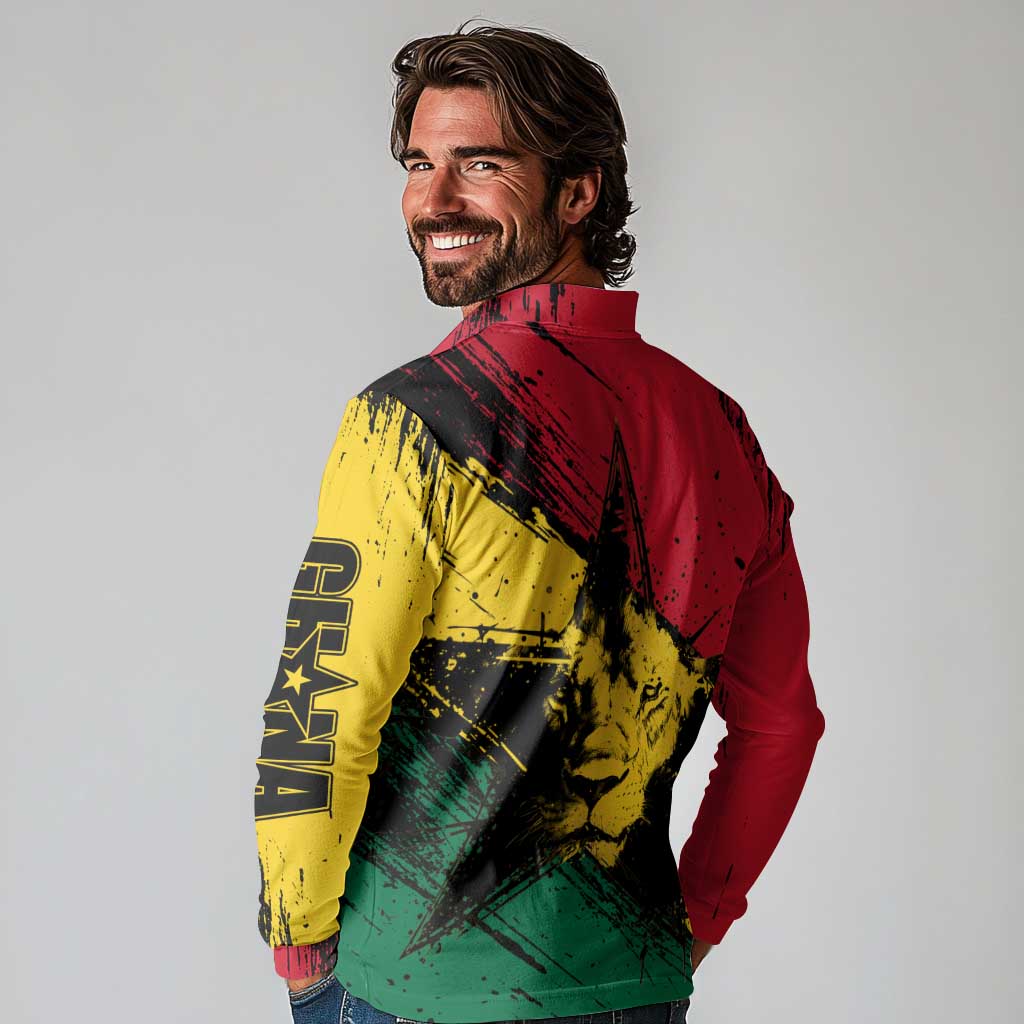 Ghana Flag Long Sleeve Polo Shirt with Coat of Arms Design TS04