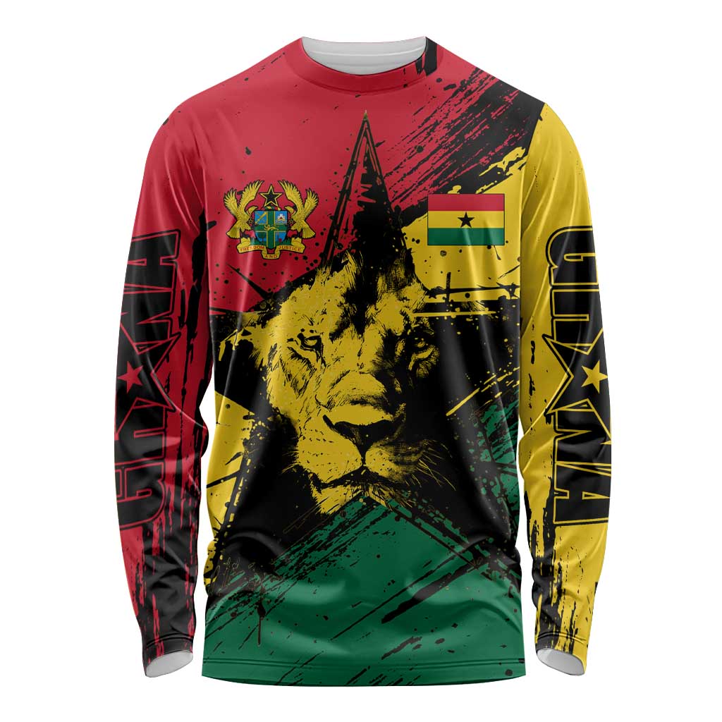 Ghana Flag Long Sleeve Shirt with Coat of Arms Design TS04