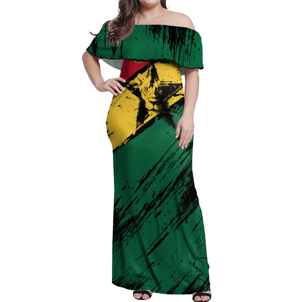 Ghana Flag Off Shoulder Maxi Dress with Coat of Arms Design TS04