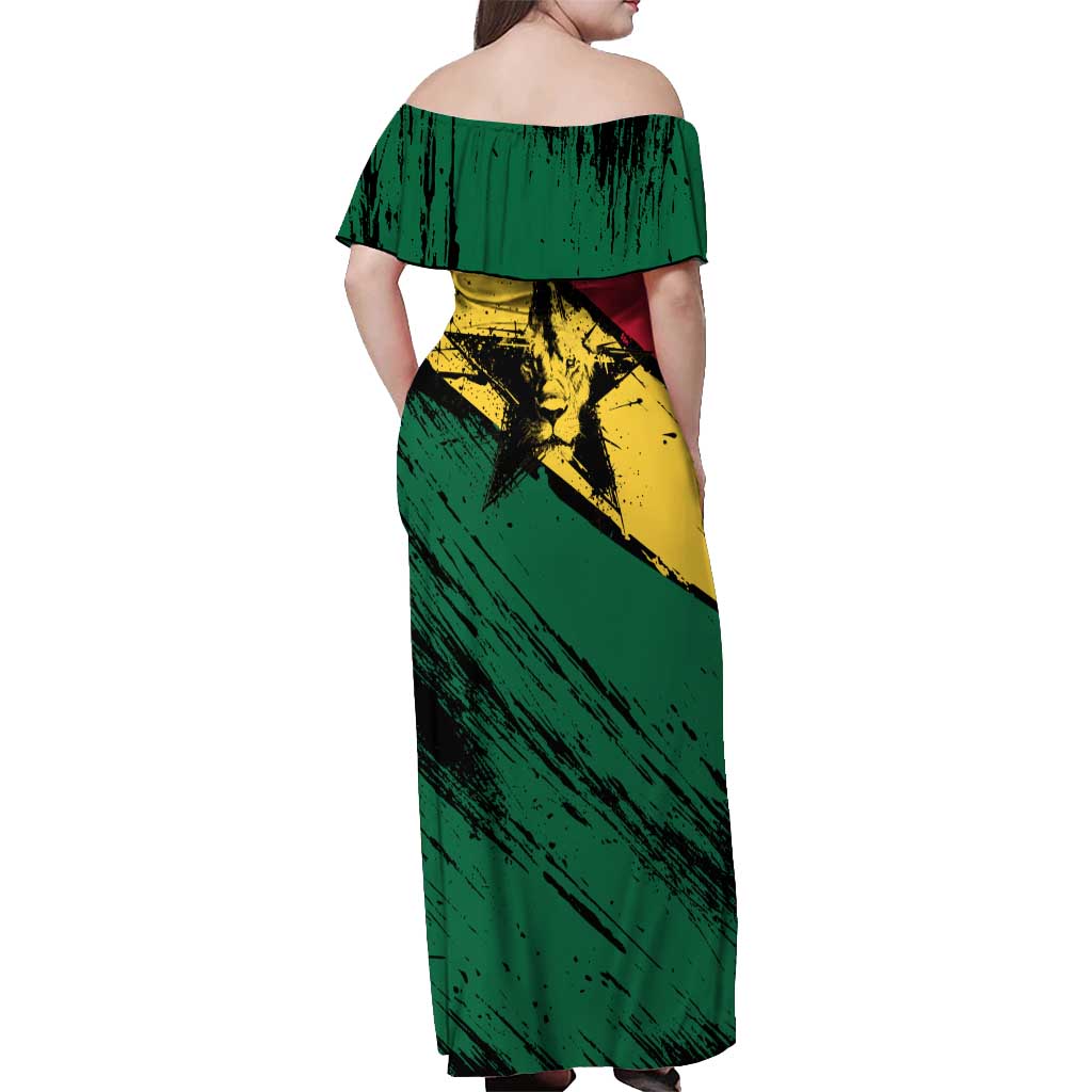 Ghana Flag Off Shoulder Maxi Dress with Coat of Arms Design TS04