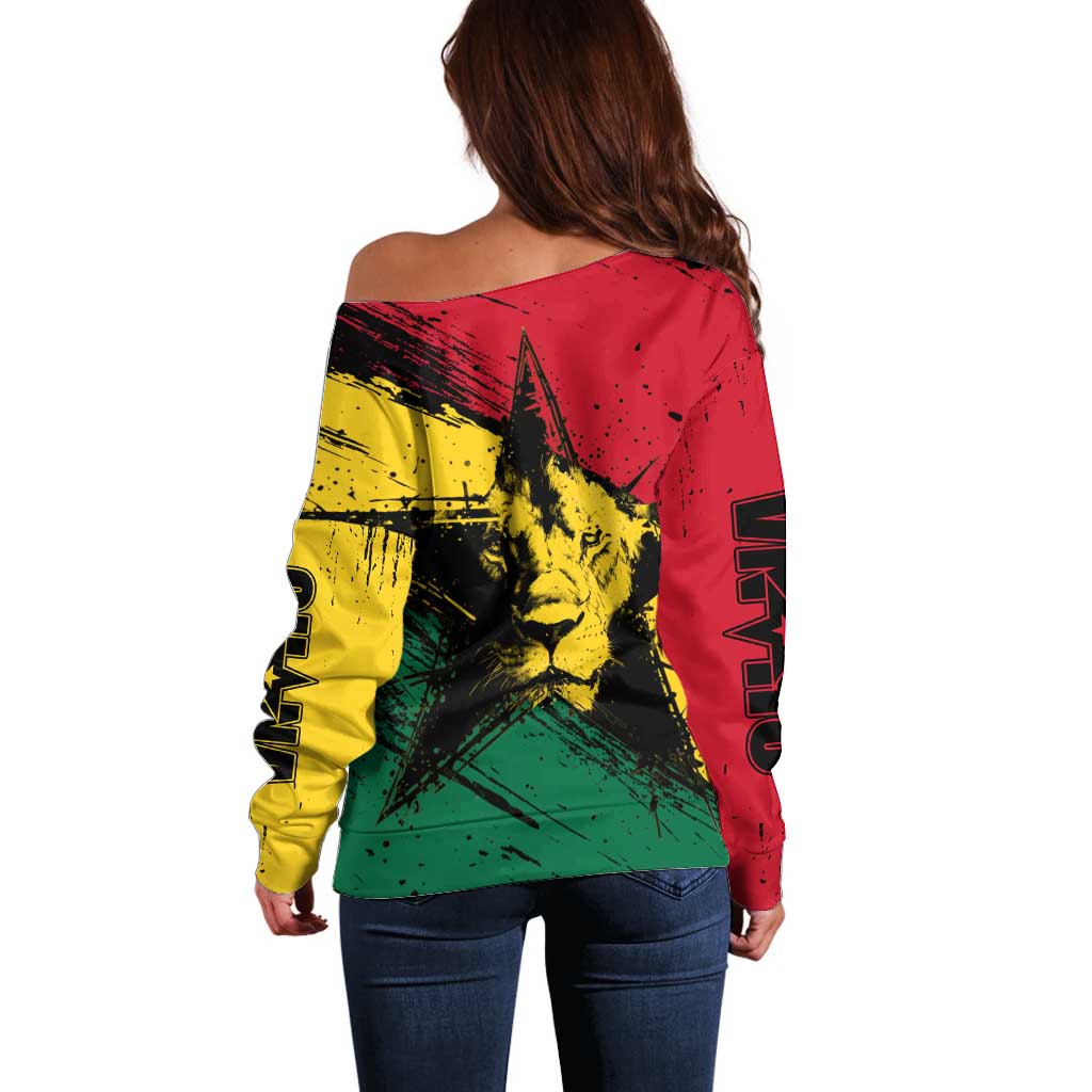 Ghana Flag Off Shoulder Sweater with Coat of Arms Design TS04