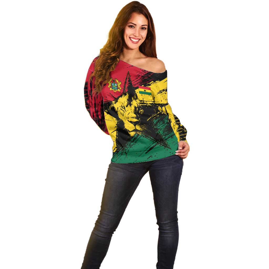Ghana Flag Off Shoulder Sweater with Coat of Arms Design TS04