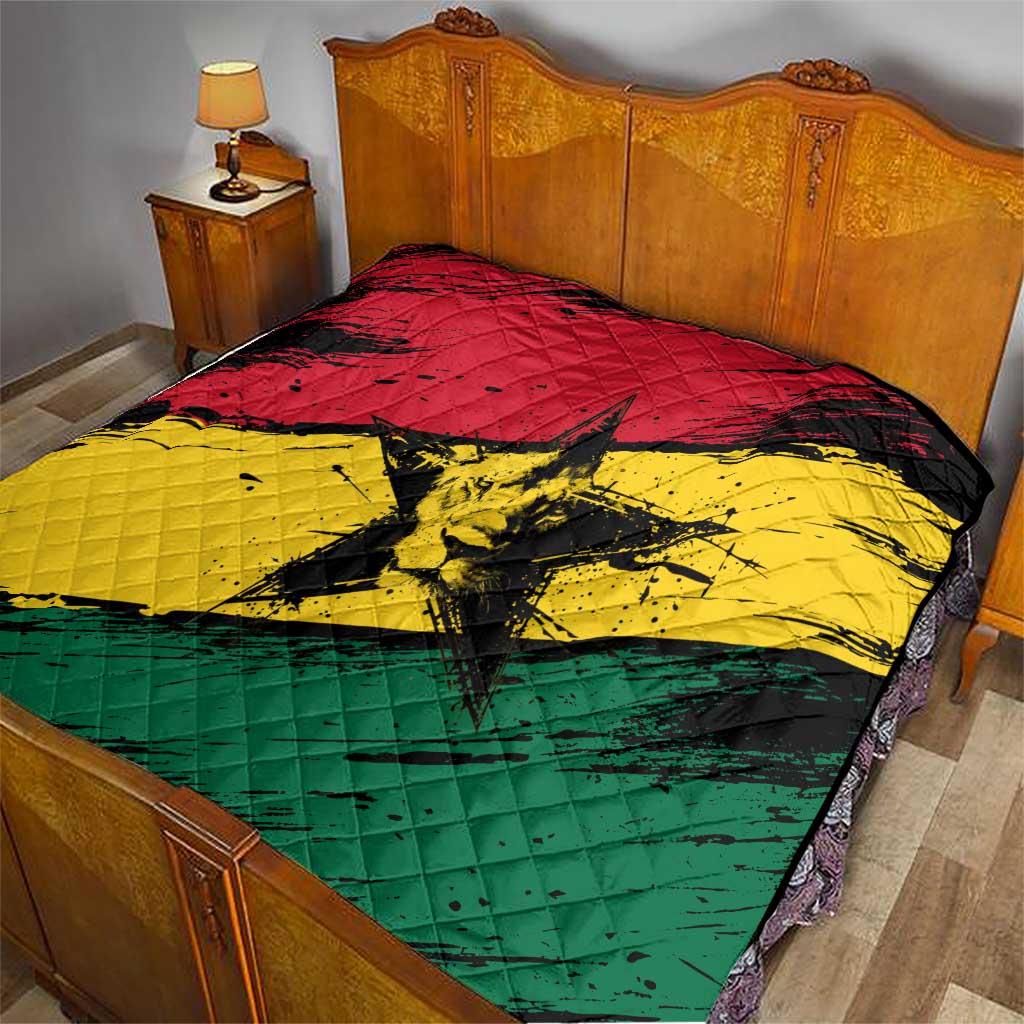 Ghana Flag Quilt with Coat of Arms Design TS04
