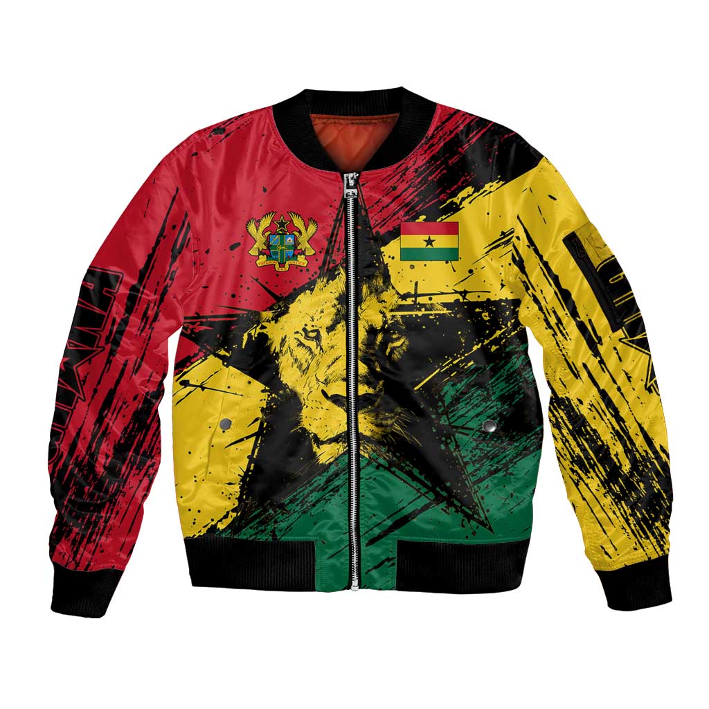 Ghana Flag Sleeve Zip Bomber Jacket with Coat of Arms Design TS04