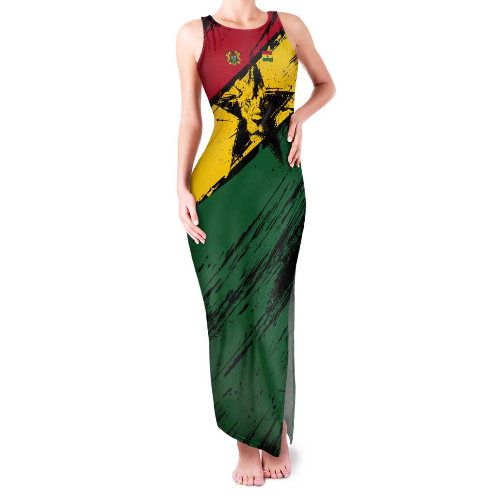 Ghana Flag Tank Maxi Dress with Coat of Arms Design TS04