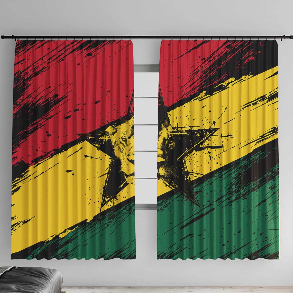 Ghana Flag Window Curtain with Coat of Arms Design TS04