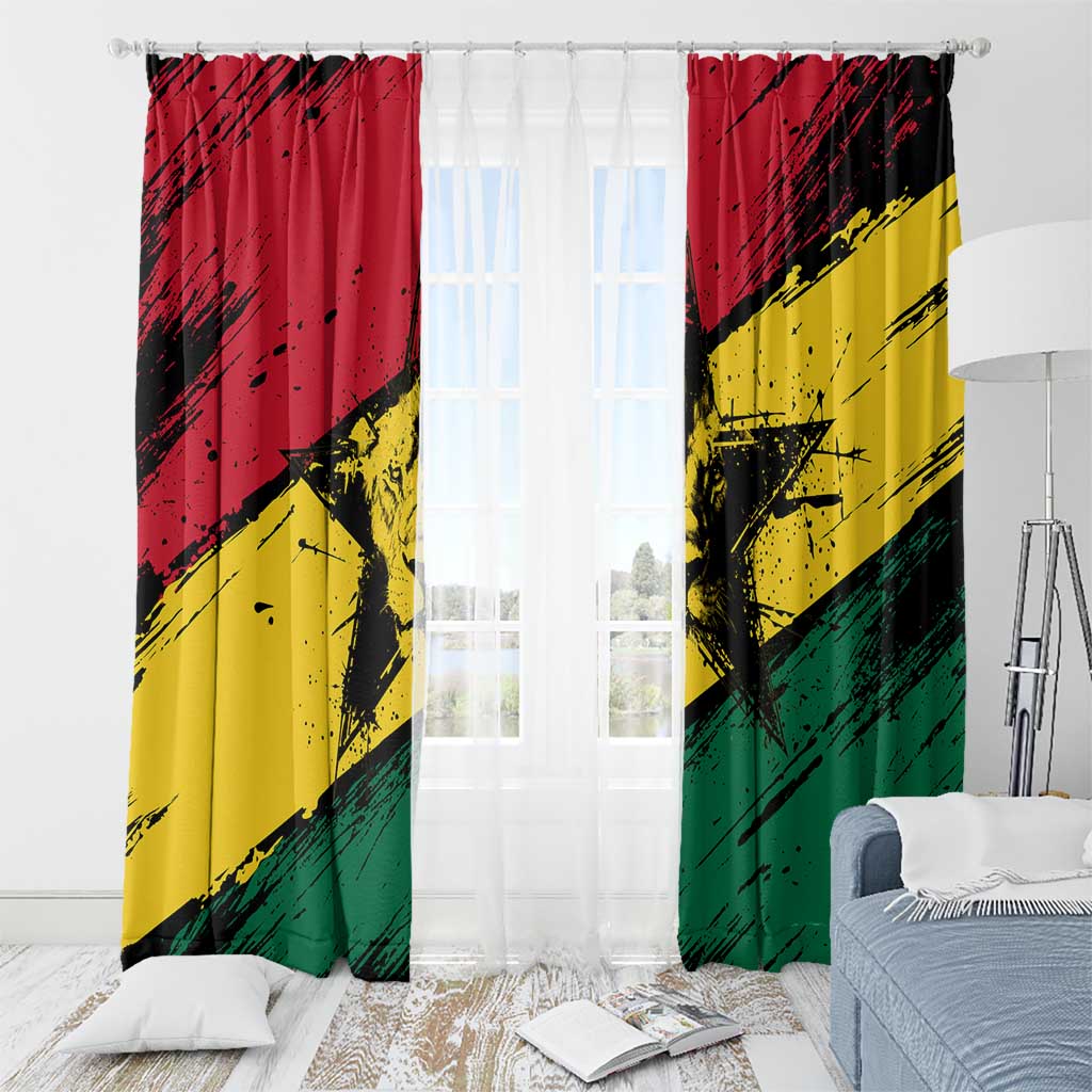 Ghana Flag Window Curtain with Coat of Arms Design TS04