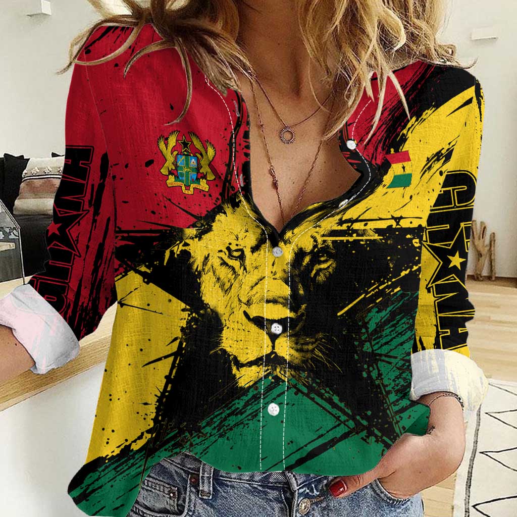 Ghana Flag Women Casual Shirt with Coat of Arms Design TS04