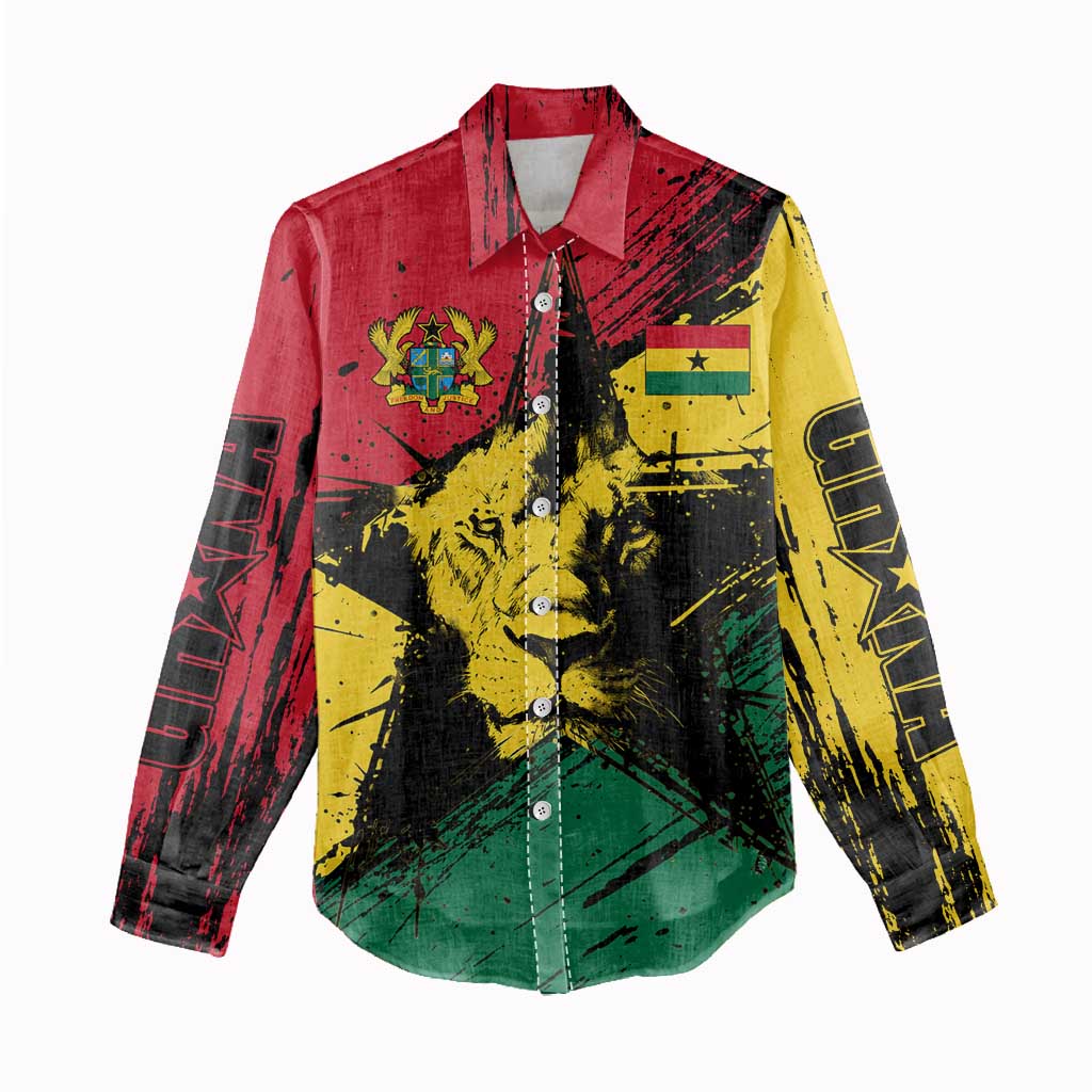 Ghana Flag Women Casual Shirt with Coat of Arms Design TS04