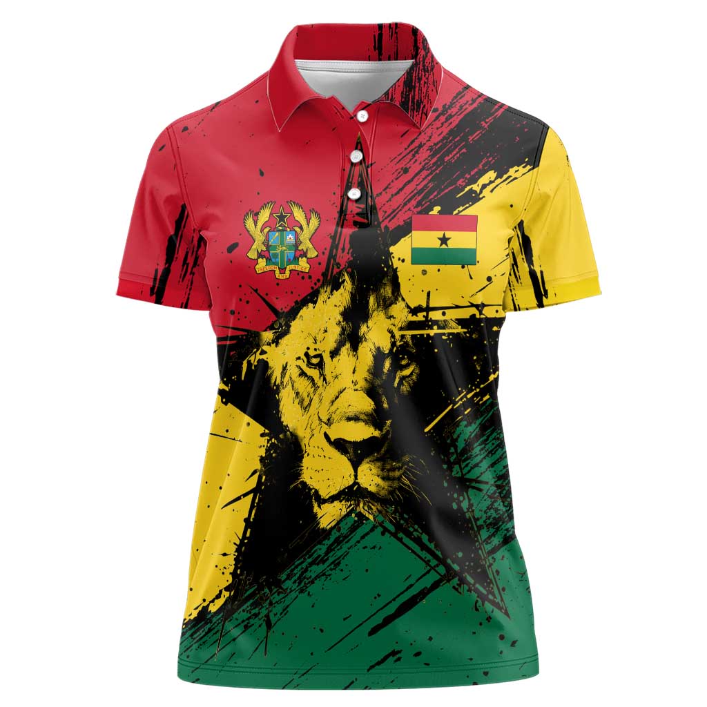 Ghana Flag Women Polo Shirt with Coat of Arms Design TS04