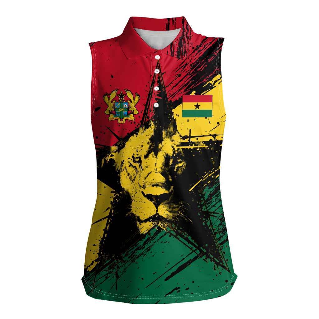 Ghana Flag Women Sleeveless Polo Shirt with Coat of Arms Design TS04