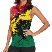 Ghana Flag Women Sleeveless Polo Shirt with Coat of Arms Design TS04