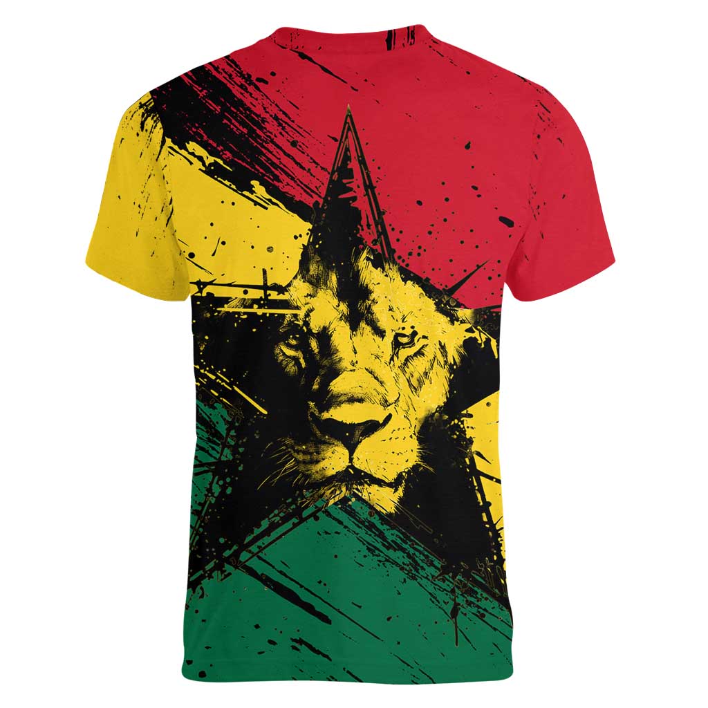 Ghana Flag Women V-Neck T-Shirt with Coat of Arms Design TS04