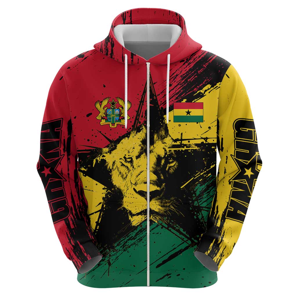 Ghana Flag Zip Hoodie with Coat of Arms Design TS04