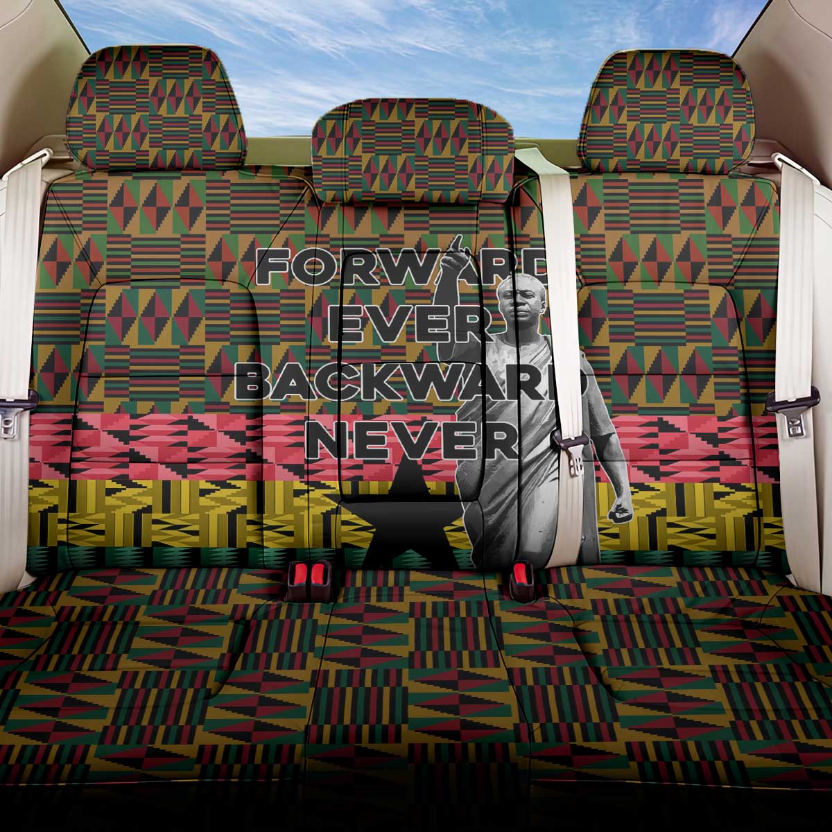 Kwame Nkrumah Back Car Seat Cover with Coat of Arms – Grunge Style Design