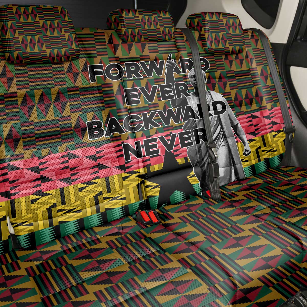 Kwame Nkrumah Back Car Seat Cover with Coat of Arms – Grunge Style Design