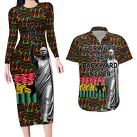 Kwame Nkrumah Couples Matching Long Sleeve Bodycon Dress and Hawaiian Shirt with Coat of Arms – Grunge Style Design